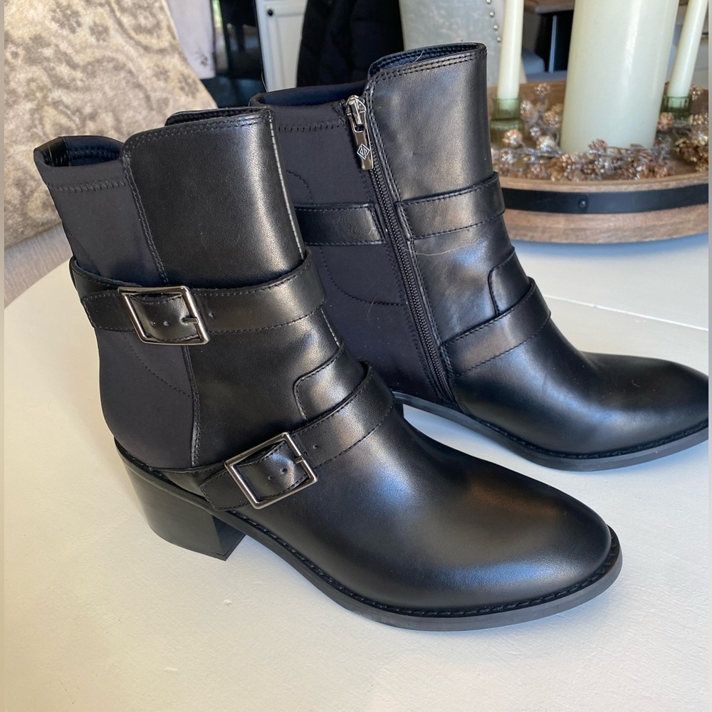 Donald Pliner leather heel boots.